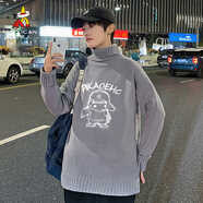 稻草人（MEXICAN）針織衫男韓版卡通印花高領(lǐng)毛衣青少年休閑保暖打底衫 灰色. M