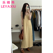 樂(lè)雅秀港式感小吊帶連衣裙女夏2025小眾復(fù)古無(wú)袖氣質(zhì)休閑打底直筒長(zhǎng)裙子 黃色 L 105-115斤