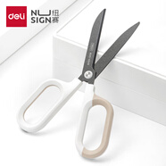 得力（deli）大號弧形特氟龍省力剪刀 德國創(chuàng  )意設計特氟龍防粘膠復古色系雙拼色設計  白色QG157