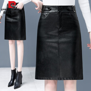 皮爾卡丹（pierre cardin）海寧真皮新款女皮裙半身裙綿羊皮中長(zhǎng)款過膝高腰裙顯瘦a字裙秋冬 815#黑色 29/XL