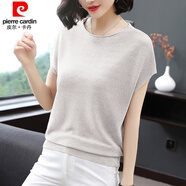 皮爾卡丹（pierre cardin）23年新款2020夏季新款冰絲針織衫寬松蝙蝠衫短袖女裝套頭薄款亮絲 灰白色 M