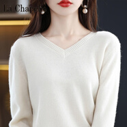 拉夏貝爾（La Chapelle）澳洲毛衫女2023秋冬V領(lǐng)寬松套頭毛衣羊毛針織打底衫長(cháng)袖 純100自動(dòng)發(fā)熱白色 純100自動(dòng)發(fā)熱XL