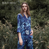 Solo seta斷碼孤品女士真絲睡衣家居服套裝睡袍印花時尚輕奢四季款 夜螢花套裝 M