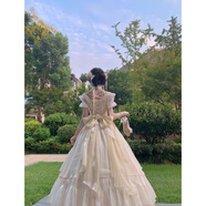 烏拓洛麗塔公主裙成人禮服大裙子Lolita花嫁生日禮物拖尾蓬蓬表演禮服 全套（裙子+腰花+拖尾+頸鏈+裙撐 L （建議110-120斤）