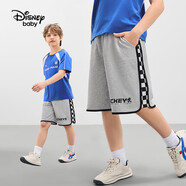 迪士尼（DISNEY）童裝兒童男童針織中褲運動(dòng)不易起球拼接褲子24夏DB421NE06灰110