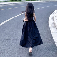 巴萊恩娜女童連衣裙夏季兒童小黑裙休閑針織長(zhǎng)裙女大童洋氣時(shí)髦無(wú)袖裙子潮 黑色 150cm