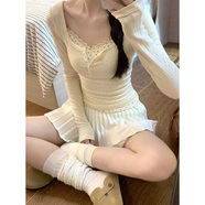 貞喜氣打底衫女辣妹蕾絲純欲風(fēng)方領(lǐng)春裝長袖春季新款設(shè)計感假兩件 杏色 M （建議90-105斤）