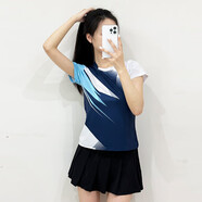 DUBLS新款羽毛球服男女短袖速干衣運動(dòng)套裝透氣比賽訓練服隊服定制印號 G701B女寶藍色+303黑裙褲 XL