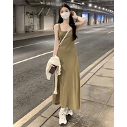 風(fēng)采兔 吊帶背心女大碼連衣裙高個子方領(lǐng)長裙2024夏新款修身顯瘦高級感 駝色 均碼