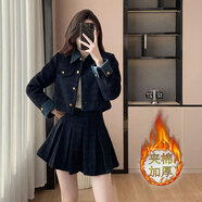 莉紗芙特2025年春秋冬季新款女裝時(shí)尚小香風(fēng)牛仔連衣裙子套裝女士氣質(zhì)衣服 藏青色(上衣+裙子) M （建議：90-108斤）