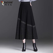 啄木鳥(niǎo)（TUCANO）羊·毛針織格子半身裙女秋冬新款高腰中長(cháng)款a字裙加厚顯瘦大擺長(cháng) 灰色格子 XL 120-130斤