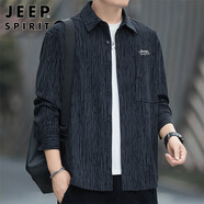 JEEP SPIRIT吉普長袖襯衫男秋季韓版襯衣男士燈芯絨外套男裝 黑色 XL