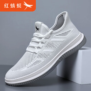 紅蜻蜓男鞋新款夏季網(wǎng)面鞋透氣輕便網(wǎng)布鞋子鏤空運(yùn)動(dòng)休閑鞋健步飛織男鞋 C0233071白色 38 等于運(yùn)動(dòng)鞋39