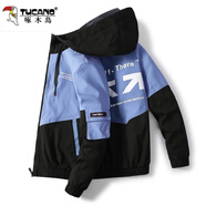 啄木鳥連帽外套男士夏季薄款潮流工裝夾克寬松休閑上衣服男裝 1xm21/601藍(lán)黑色 XL