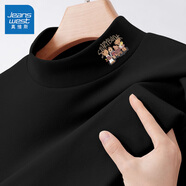 真維斯（JEANSWEST）長袖t恤打底衫女裝秋冬季新款雙面絨上衣服立領保暖衣純色內搭女 黑色 小復古故事_K_左領角 S