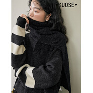 闊色（kuose）假兩件毛衣拼接紗裙連衣裙女秋冬季新款黑色長裙子圍巾 圍巾黑色 F