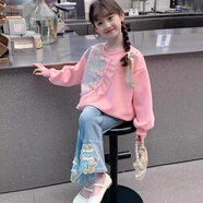 其派童裝女童衛衣套裝時(shí)尚新款兒童洋氣中式衣服女孩春秋款網(wǎng)紅中國風(fēng) 粉色（衛衣+褲子） 120 (適合身高115CM)