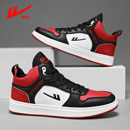 回力（Warrior）男鞋情侶高幫板鞋男春季復古厚底戶(hù)外休閑運動(dòng)板鞋潮流百搭鞋子男 大紅白黑0419M大 40