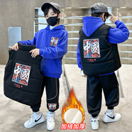 卡瓦拉三件套童裝男童套裝中大兒童秋冬保暖加絨加厚女孩衛衣馬甲休閑潮 藍色三件套 加絨 130碼（建議身高120cm）