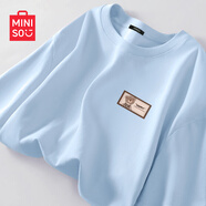 名創(chuàng)優(yōu)品（MINISO）短袖2025新款女夏季胖mm大碼顯瘦寬松女裝純棉半袖夏天正肩女t恤 冰川藍(嗨皮熊仔胸標) XL (體重130-150斤)