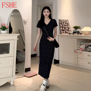 FSHE2025新款高級感法式v領(lǐng)碎花連衣裙子夏季女裝小個(gè)子收腰包臀長裙 長裙【今年流行早春裝/御姐風(fēng)情 M 45/55kg
