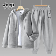 JEEP SPIRIT吉普套裝男春季潮流寬松男士運動(dòng)休閑兩件套跑步透氣衛衣外套褲子