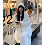 OY溫柔風(fēng)白色仿水貂絨針織開(kāi)衫大衣女冬寬松慵懶中長(cháng)款連帽毛衣外套 白色外套 (小個(gè)子版)冬款 加厚 S 建議80-100斤