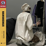 楠笙記麂皮絨重磅t恤短袖男款夏季新款潮牌hiphop男生美式潮流上衣 米色 2XL （150~170斤）