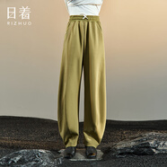 日著（rizhuo）設(shè)計(jì)師女裝2025年秋季新款休閑運(yùn)動(dòng)高腰闊腿彈力棉長(zhǎng)褲子 苔綠 L