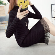 賢語(yǔ)秋冬保暖毛衣女中長(zhǎng)款半高領(lǐng)打底衫修身包臀針織衫高彈力百搭長(zhǎng) 黑色 M【建議90-100斤】