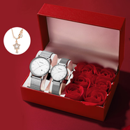 BenKen十大品牌手表女款2024新款七夕學(xué)生情人節(jié)女士腕表生日禮物送女友 銀白一對(duì)(永生花表帶項(xiàng)鏈）