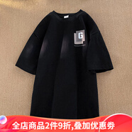 侯七爺（HOUQIYE）重磅260克純棉短袖男t恤美式復(fù)古休閑上衣半袖寬松圓領(lǐng)體恤衫潮牌 黑色 5XL