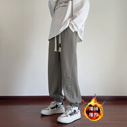 港蒂灣美式褲子男秋季新款潮牌寬松運動(dòng)衛褲鋼印休閑褲束腳褲學(xué)生青少年 加絨款-灰色 XL -115-135斤