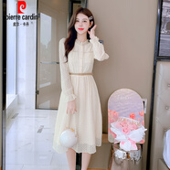 皮爾卡丹（pierre cardin）小香風(fēng)蕾絲連衣裙女秋季2025新款感小個(gè)子配外套的內(nèi)搭打底裙 米白色【高端版】 XL