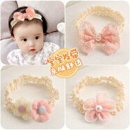 BARY REEF嬰兒發(fā)帶護(hù)囟門發(fā)箍頭帶女寶寶蝴蝶結(jié)頭飾新生兒甜美花朵發(fā)飾頭箍 粉色蝴蝶結(jié)【頭上的】