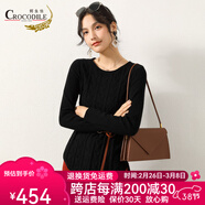 鱷魚恤女士100%山羊絨純色不規(guī)則下擺圓領(lǐng)套頭毛衣純羊絨衫女 黑色 L 165/88A(100c)