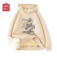 名創(chuàng)優(yōu)品（MINISO）衛(wèi)衣男冬季歐美潮牌復(fù)古街頭大碼外套高中生加絨加厚保暖連帽衫男 [冬款]淺米(h大中國(guó)山水) 加絨 L 175(體重120-140斤左右)