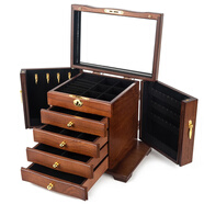 半笙珠寶首飾盒2023新款實(shí)木飾品盒耳釘項鏈手飾品首飾收納盒高檔精致 全鎖款仿古色（黑色內襯）