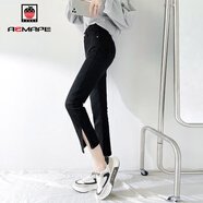 AEMAPE牛仔褲女2025春秋冬季新款開(kāi)叉薄款顯瘦喇叭褲小個(gè)子女褲子 959黑色九分【LE】 28 _建議100-110斤
