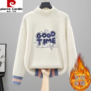 皮爾卡丹（pierre cardin）加絨加厚毛衣2025秋冬新款少女高中初中學(xué)生大童內搭套頭打底衫女 米白(加絨GOOd字母) 加厚 3XL 130-140