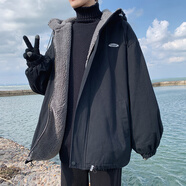 魄克麂皮絨棉服男冬季美式復(fù)古潮牌機(jī)車服棉衣加絨加厚保暖羊羔毛外套 A410-WT5214黑色 XL 135-150斤