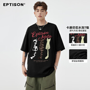 衣品天成  EPTISON可愛小貓印花短袖T恤2024年夏季新款重磅潮流上衣 黑色 160