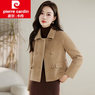皮爾卡丹（pierre cardin）雙面毛呢厚外套女秋冬2025新款小個子短款小香風羊絨大衣新品 駝色 2XL