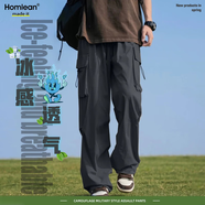 Homlean美式機(jī)能傘兵工裝褲男夏季寬松薄款冰感透氣休閑長褲B6603深灰XL