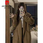 皮爾卡丹加厚大毛衣外套女春秋中長款寬松慵懶復(fù)古針織開衫2025新款 咖色開衫 S [75-90斤]