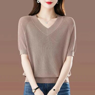 嘉好佳依短袖t恤女V領(lǐng)2025夏季新款純色冰絲內搭時(shí)尚洋氣顯瘦寬松短袖上衣 藕紅駝 L 碼【建議105-120斤】