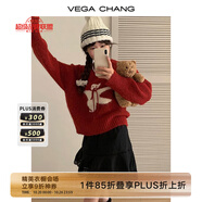 VEGA CHANG羊毛針織衫女2025年春秋季新款設(shè)計(jì)感甜美風(fēng)系帶小熊毛衣 復(fù)古紅 均碼