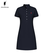 POLOWALK女士短袖連衣裙夏季新款中長款修身運動純色polo裙 藏青色 XL (170)