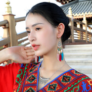 捷懿水滴流蘇羽毛耳環(huán)女長(zhǎng)款波西米亞米珠歐美耳飾藏族眉心墜額飾 【混彩色耳環(huán)1對(duì)裝】10cm