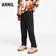 安奈兒女童裝全腰牛仔夾褲2024冬新款加絨加厚保暖鎖溫休閑褲百搭 黑牛仔 150